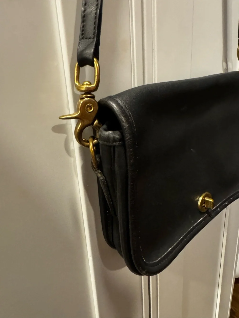 Coach Black Leather Crossbody with Gold-Tone Hardware